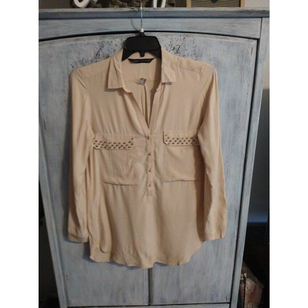 Zara woman  tunic button down top Md Neutral Boho Classic Beachy